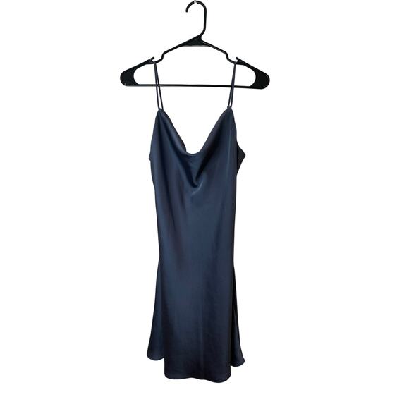 Abercrombie & Fitch Sz ST Cowl Neck Satin Mini Dress Navy Blue Strappy GREAT! - Picture 1 of 5